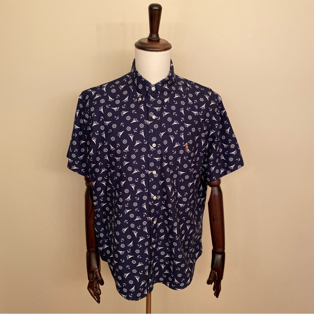 Ralph Lauren Men’s Shirt XL Blue Sailing Boat Nautical‎ button Down Shirt Sleeve